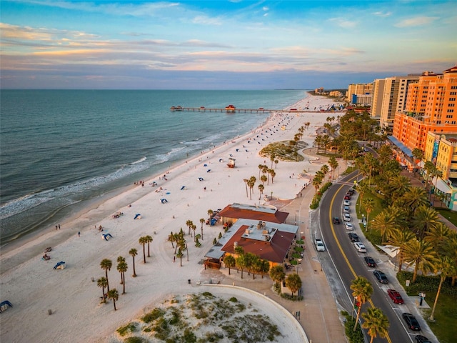 property view of water featuring a beach view