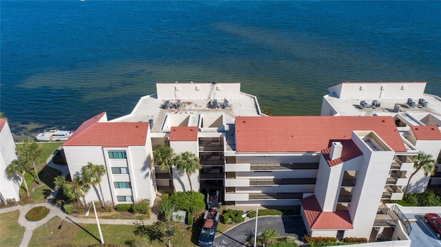 aerial view featuring a water view