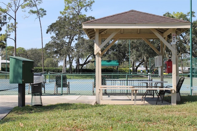 view of community with a gazebo and a lawn