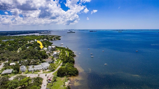 drone / aerial view featuring a water view