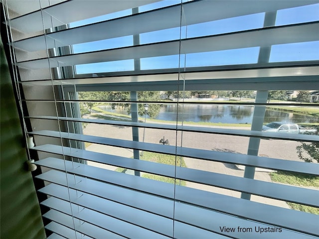 interior details with a water view