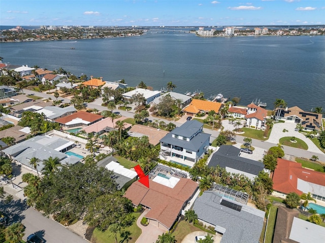 bird's eye view featuring a water view