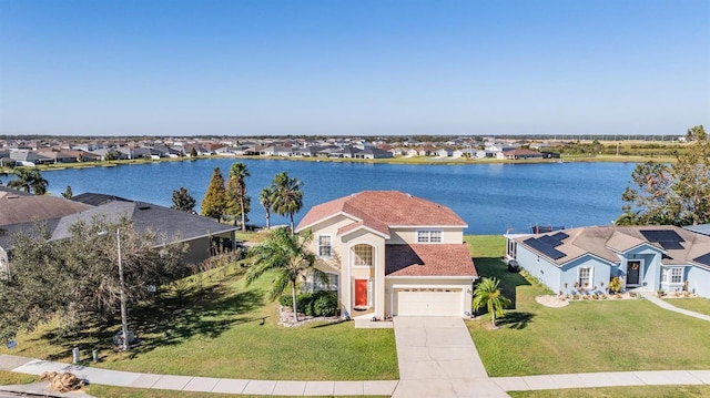 aerial view with a water view