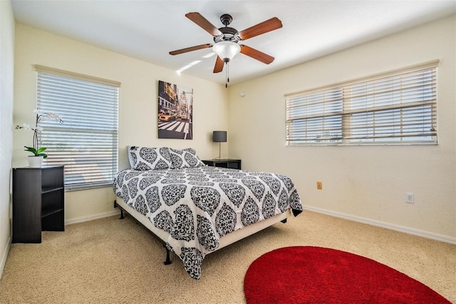 bedroom with carpet floors and ceiling fan