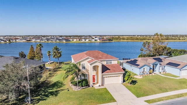 aerial view featuring a water view