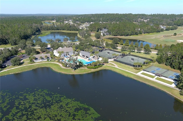 aerial view with a water view