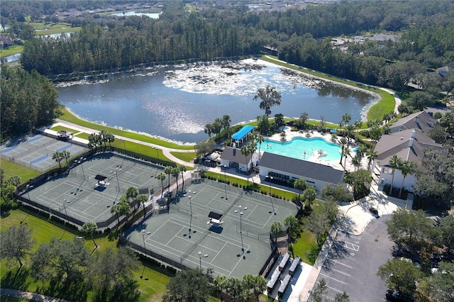 aerial view with a water view