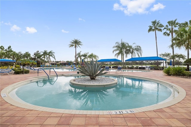 view of swimming pool featuring a patio