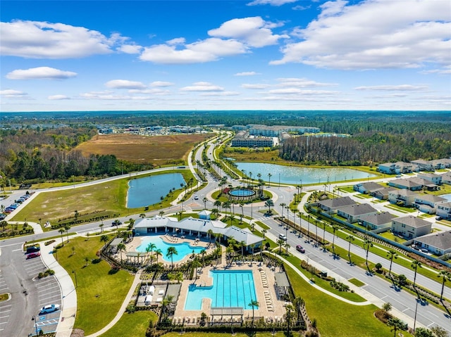 bird's eye view featuring a water view