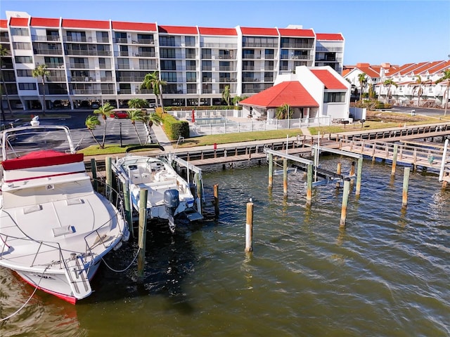 dock area featuring a water view