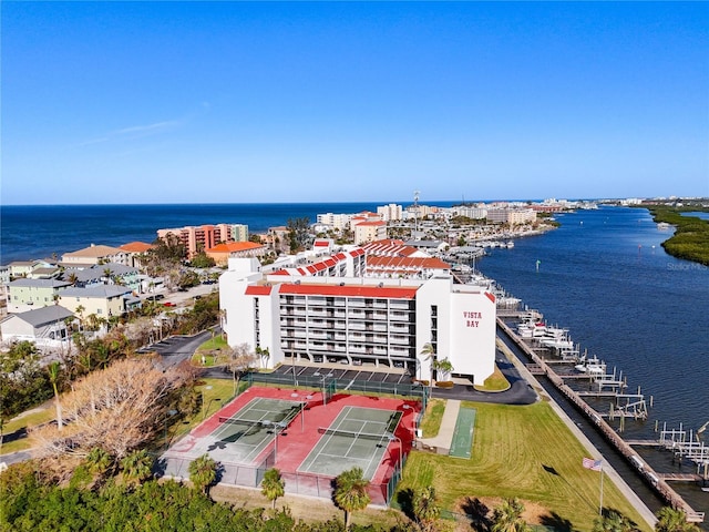 bird's eye view featuring a water view