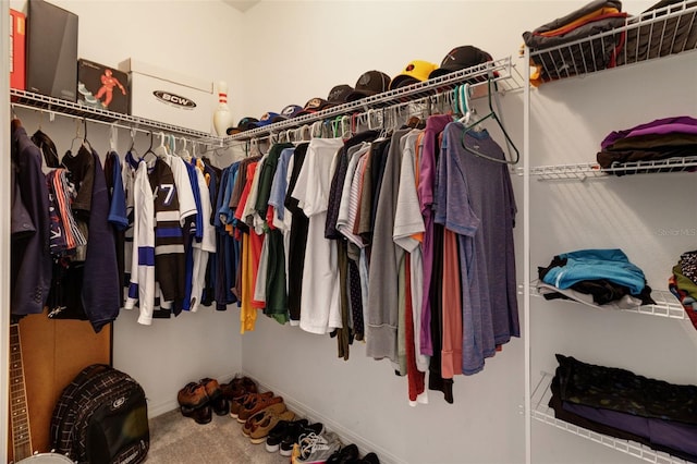 walk in closet featuring carpet floors