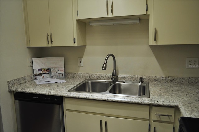 kitchen featuring cream cabinetry, range, stainless steel dishwasher, and sink