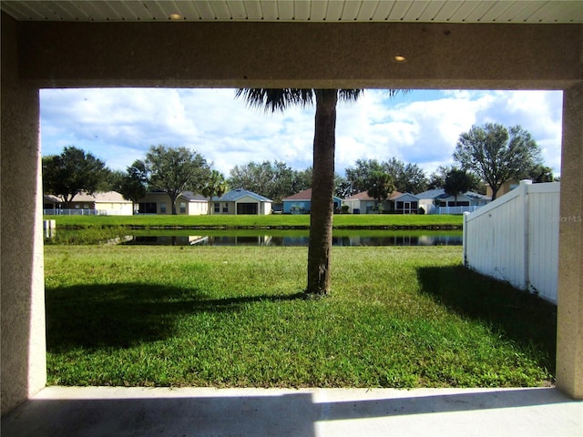 view of yard with a water view