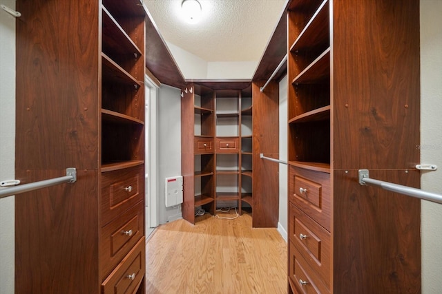 spacious closet featuring light hardwood / wood-style floors