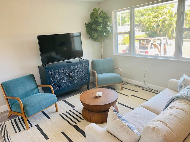 living room with light wood-type flooring