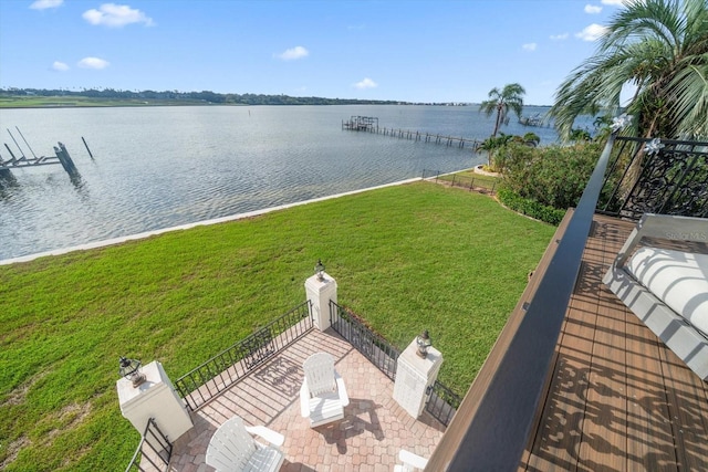 property view of water featuring a boat dock