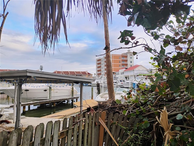 view of dock featuring a water view