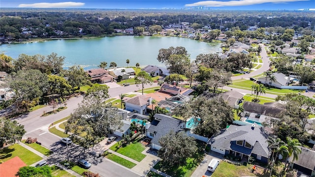 aerial view with a water view