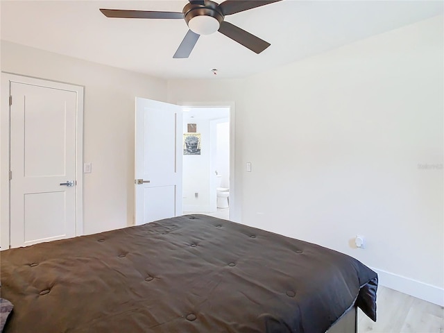 unfurnished bedroom featuring ceiling fan and light hardwood / wood-style flooring