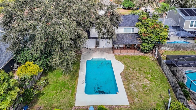 view of pool with a yard, a patio area, and a gazebo