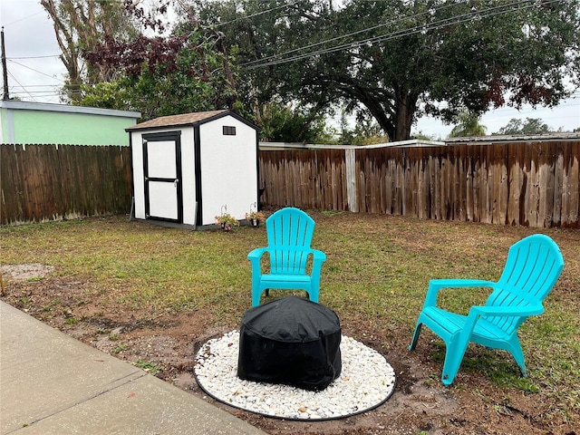 view of yard with a storage unit