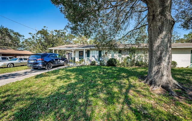 ranch-style house featuring a front lawn