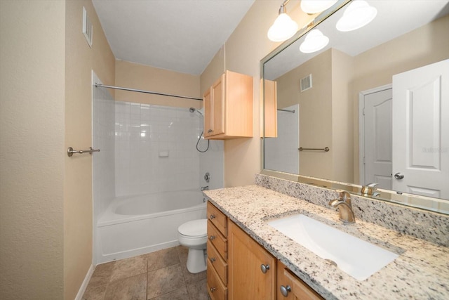 full bathroom with shower / tub combination, vanity, and toilet