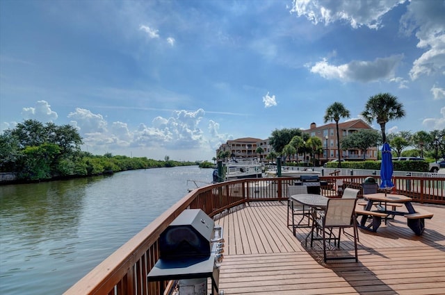 view of dock featuring a water view