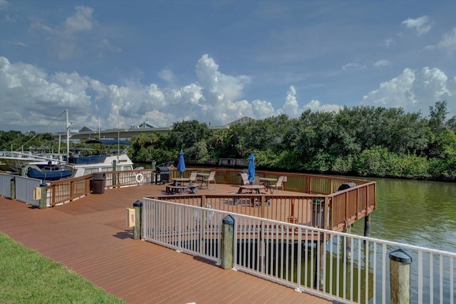 dock area featuring a deck with water view