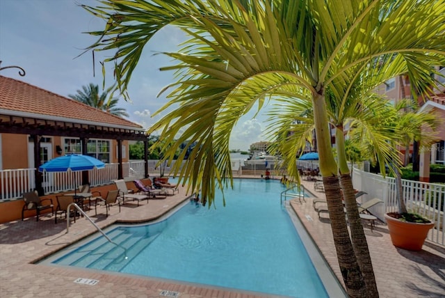 view of pool featuring a patio