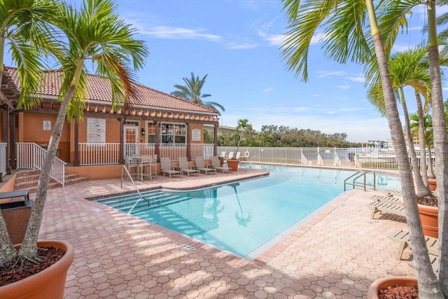 view of pool featuring a patio