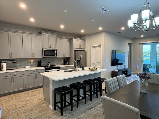 kitchen featuring sink, a kitchen island with sink, and stainless steel appliances