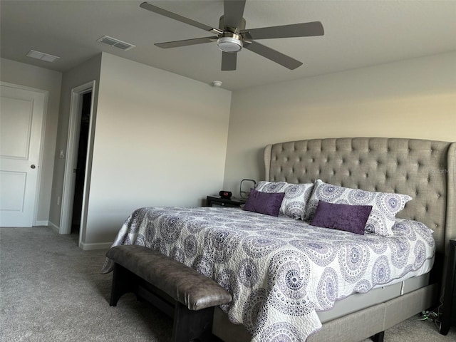 bedroom featuring ceiling fan and carpet floors