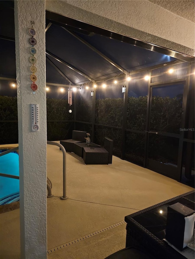 view of patio at night