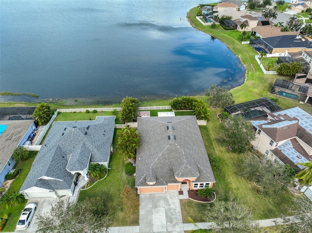 bird's eye view featuring a water view