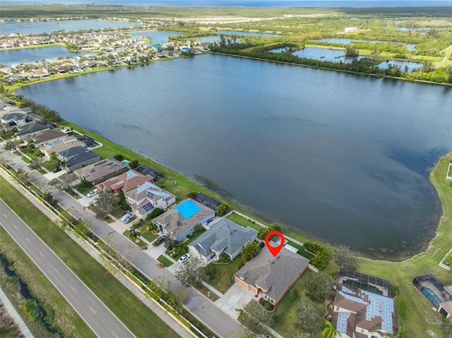 aerial view with a water view