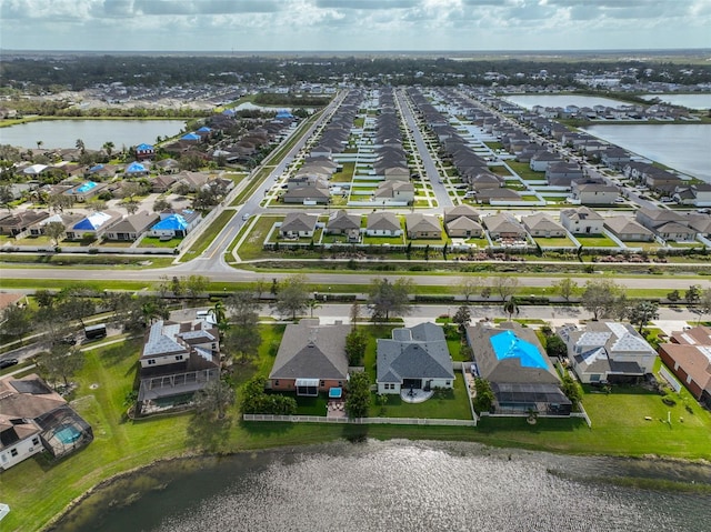 bird's eye view featuring a water view