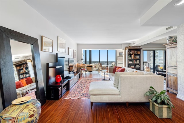 living room with wood finished floors
