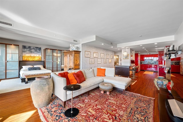 living room with hardwood / wood-style floors