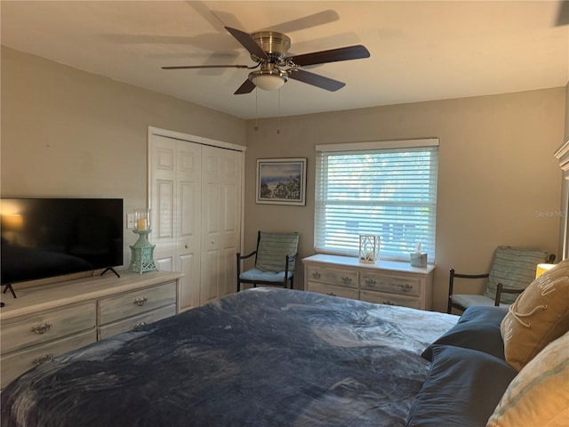 bedroom with a closet and ceiling fan