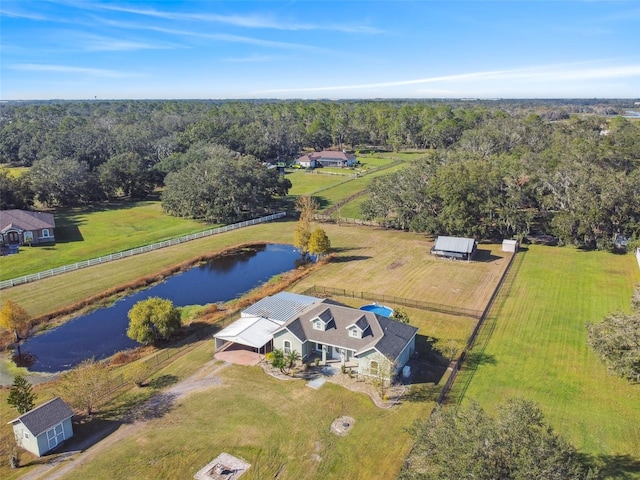 aerial view with a water view and a rural view