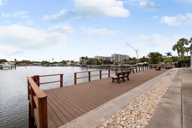 dock area with a water view