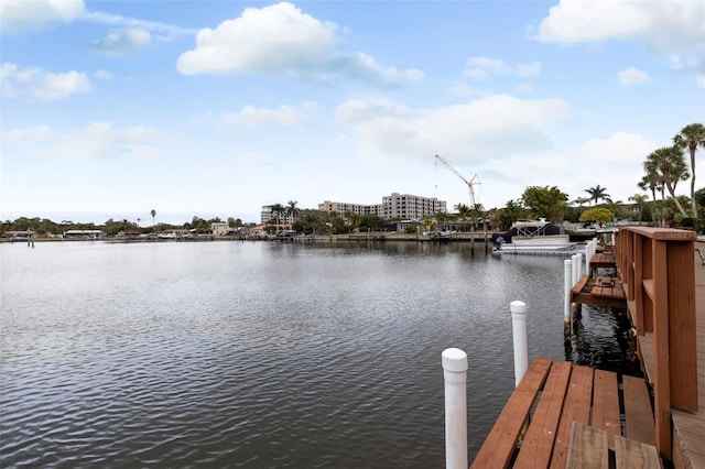 view of dock with a water view