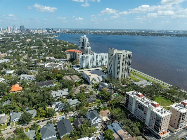 bird's eye view featuring a water view