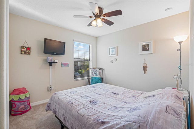 bedroom featuring carpet and ceiling fan