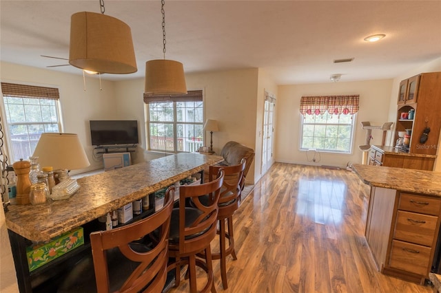 dining area featuring dark hardwood / wood-style floors and plenty of natural light