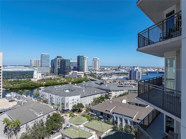 property's view of city featuring a water view