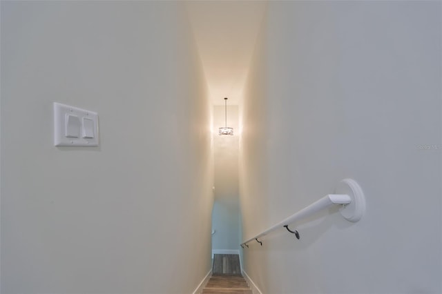 stairs featuring hardwood / wood-style floors