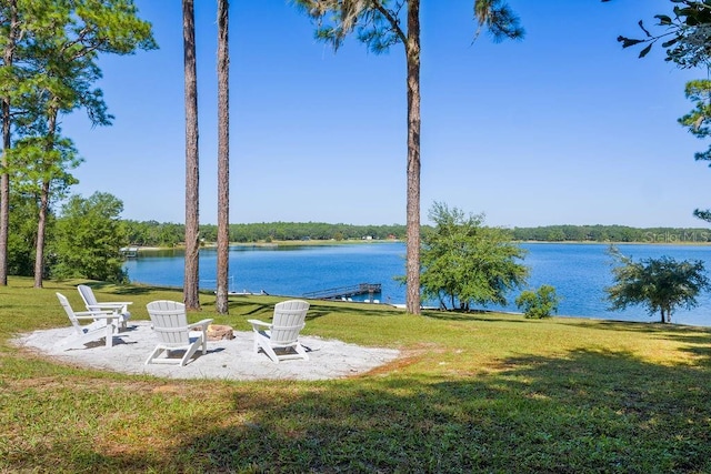 exterior space with a water view